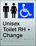 Unisex Accessible Toilet & Change Room Right Hand transfer Braille & tactile sign (PB-SSUATACRRH)